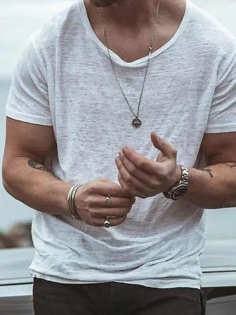 Men's Short Sleeve T-Shirt Standard Fit Bright Thread Flocking Citywalk Suitable Cleanfit Overhead Pure Color Non-fading