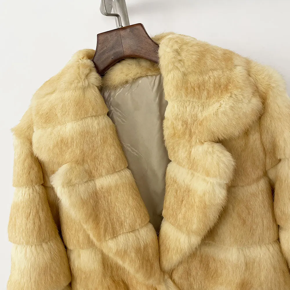 MENINA 2025 New Winter Coat Women Real Rabbit Fur Jacket Lady Fashion Long Sleeve Natural Fur Coat Warm Winter Clothes for Women