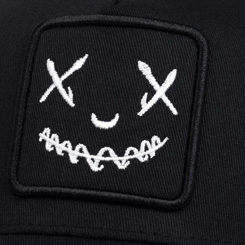 Baseballkappen mit Smile-Face-Stickerei für Damen und Herren, verstellbare Snapback-Kappen aus Baumwolle, Hip-Hop-Mesh-Kappen, Sommer-Outdoor-Sonnenhüte, Dad-Hats – Detail 5