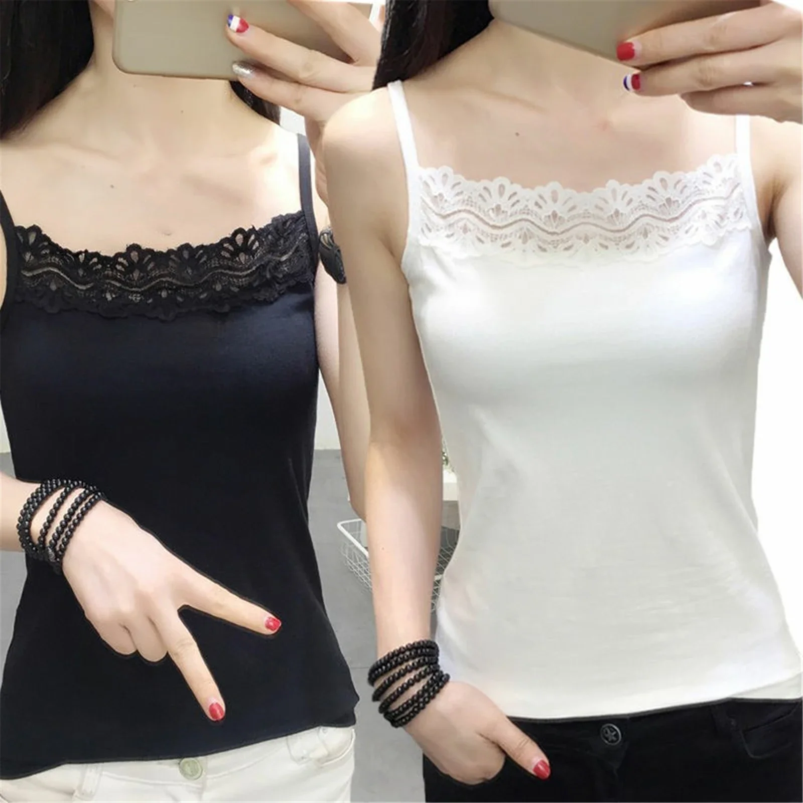 

2024 Women's Spaghetti Strap Tank Tops Ladies Cami Top All-matching Lace Camisole Summer Camis Crop Tops Sport Sleeveless Tops