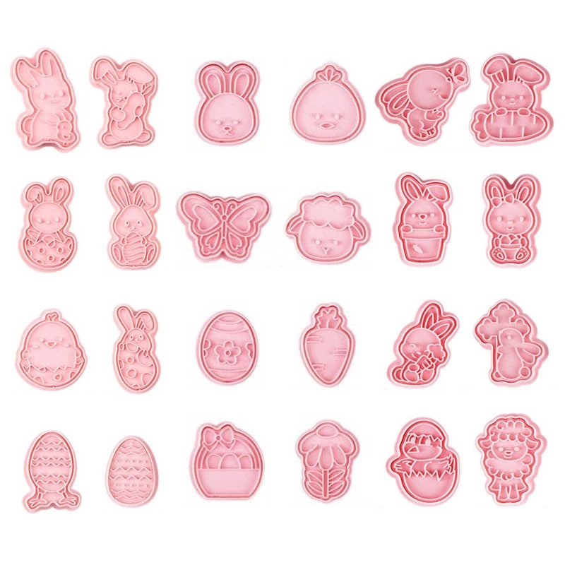 16 PCS/24 PCS Easter Cookie Cutter Set Plastic Material Easter Series Shaped