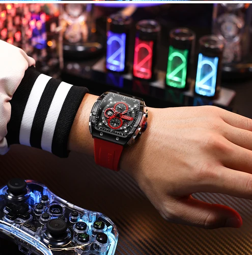 Imagen 2 del producto Relojes deportivos de moda CURREN con esfera grande Relojes de pulsera de cuarzo de diseño hueco rectangular único con cronógrafo Fecha automática 8442