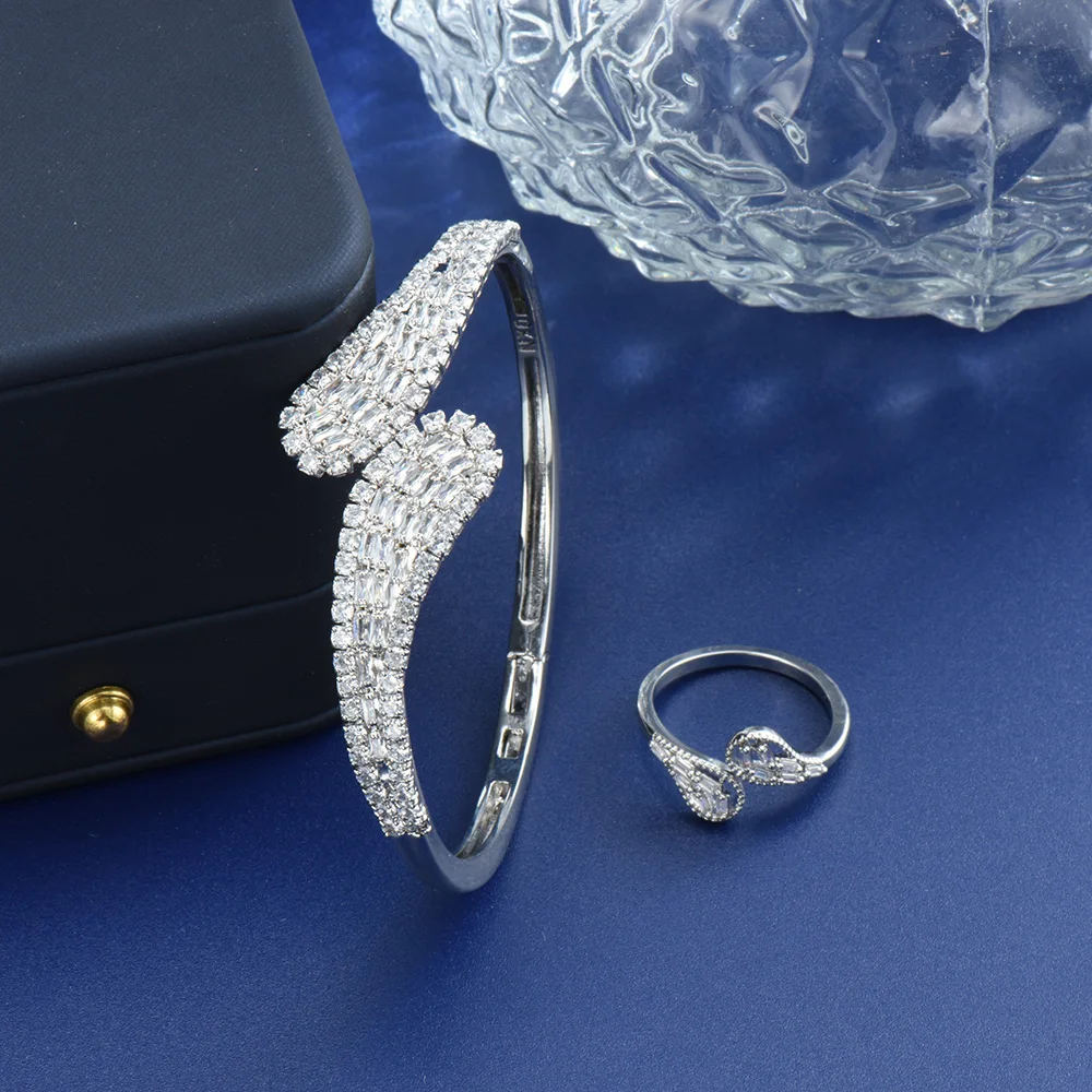 

HIBRIDE New Popular 2025 Genuine AAA Jewellery Set Adjustable Size Ring Bracelet Gorgeous Ladies CZ Zircon Wedding Party S-126