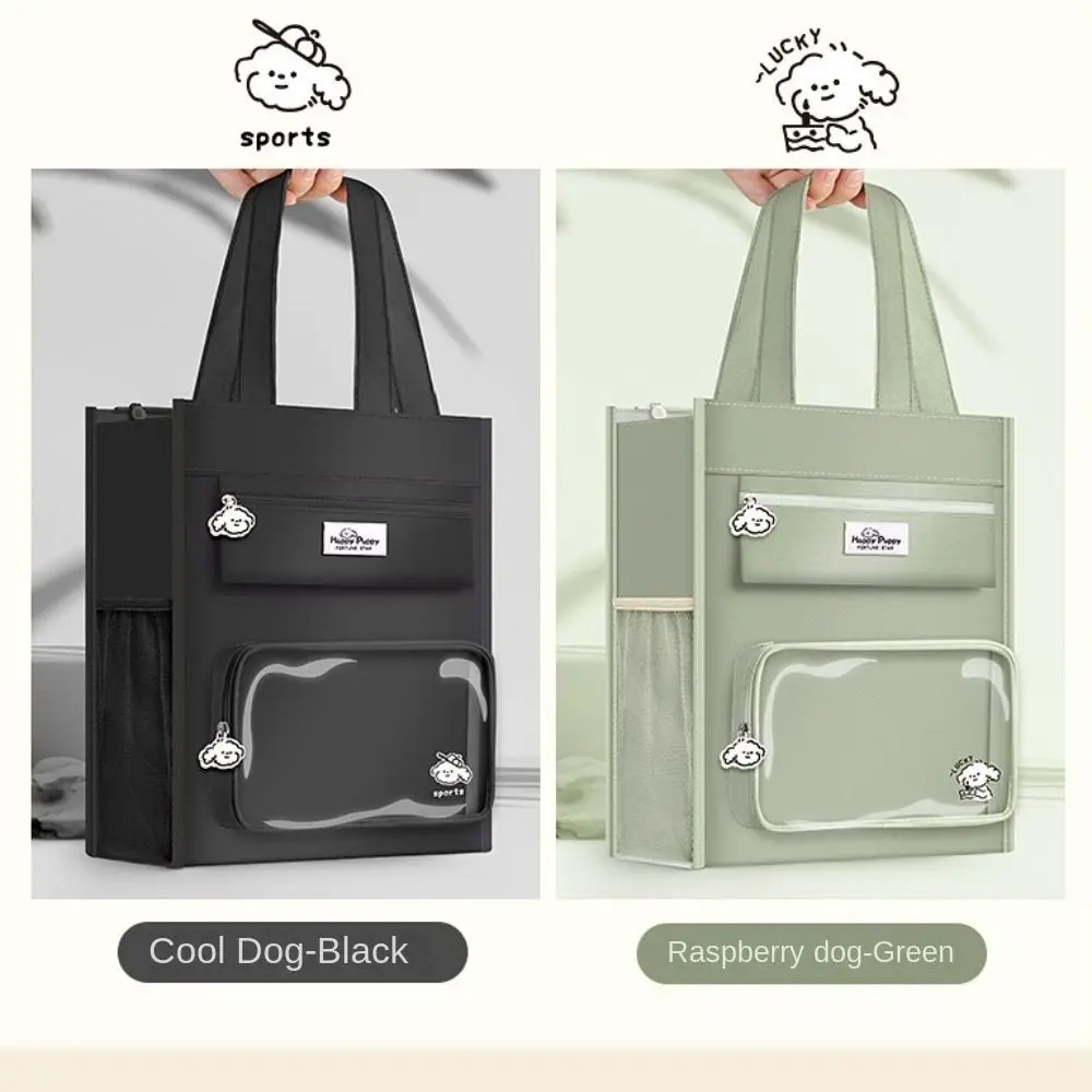 Canvas Student Tote Bag Multi-pocket Large Capacity Hand-held School Bag Cute Transparent Canvas Storage Handbag Students