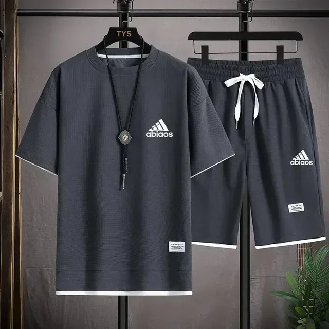 Summer Men's Two Piece Set Linen Fabric Casual T-Shirt And Shorts Set Mens Sports Suit Fashion Short Sleeve Tracksuit Men Suits