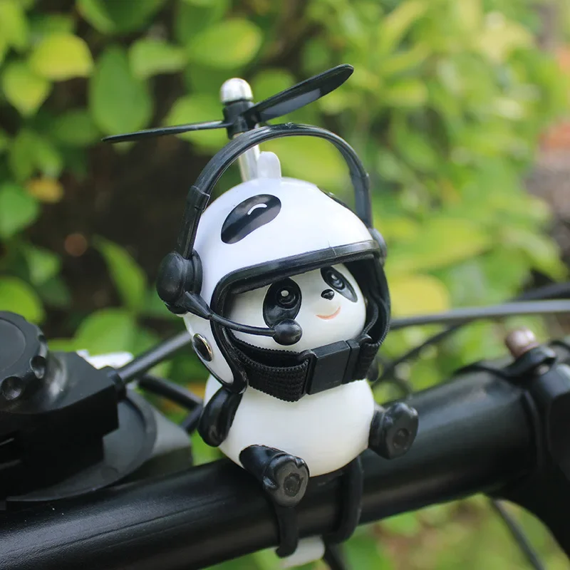 Motorcycle Handlebar Decoration Bike Electric Cute Panda Cartoon With Helmet Airscrew Ornaments Riding Equipment Accessories