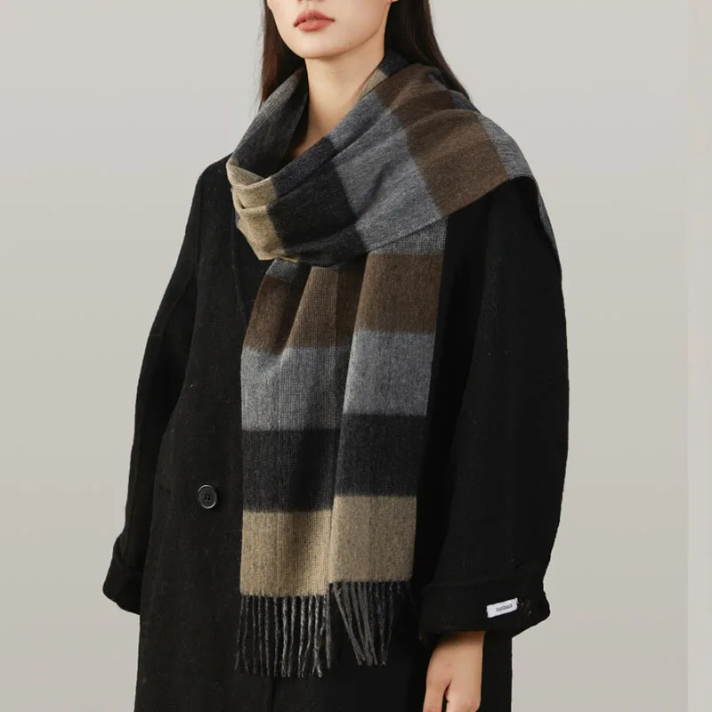 وشاح صوف 100% للنساء أوشحة طويلة منقوشة على الموضة مقاس 180 × 30 سم