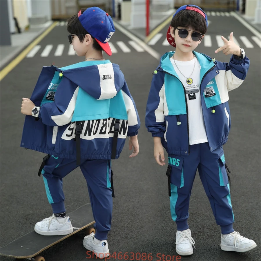 Boys Clothing Suits Sweatshirts +Pants Coat Spring Autumn Kids Teenagers Outwear High Quality Coat Kids Cotton Tracksuit Sport S