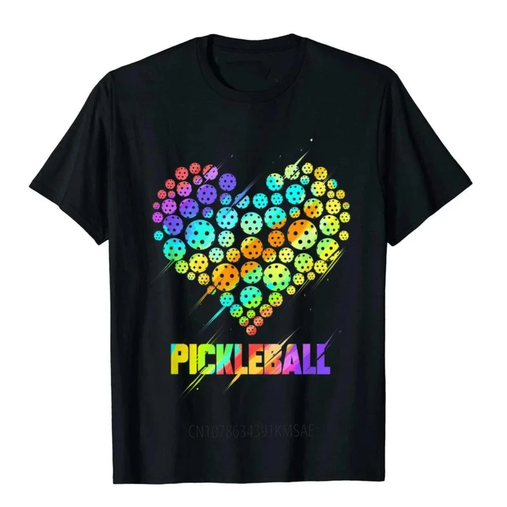 Funny Cartoon Pickleball Heart Colorful Paddle Sports Player T-Shirt Birthday Gift Designer Top TShirts Men Clothing Harajuku