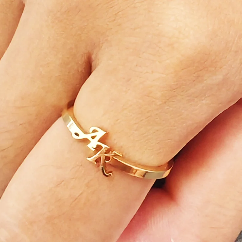 

Customized Initials 2 Letters Ring Luxury Stainless Steel Personality Open Women's Ring Women Jewelry Birthday Gift Wholesale