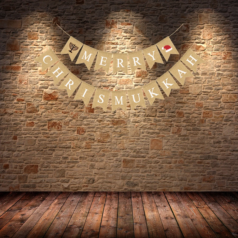 

Christmas Burlap Bunting Banner Party Decoration Reusable Linen Garland Fireplace Wall Tree Holiday Photo Prop Supplies For