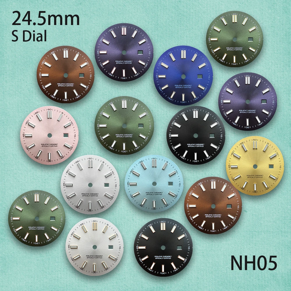 

24.5mm High Quality S Logo Sunburst Dial Suitable For NH05 Movement Green Luminous Ladies' Watch Modification Accessories