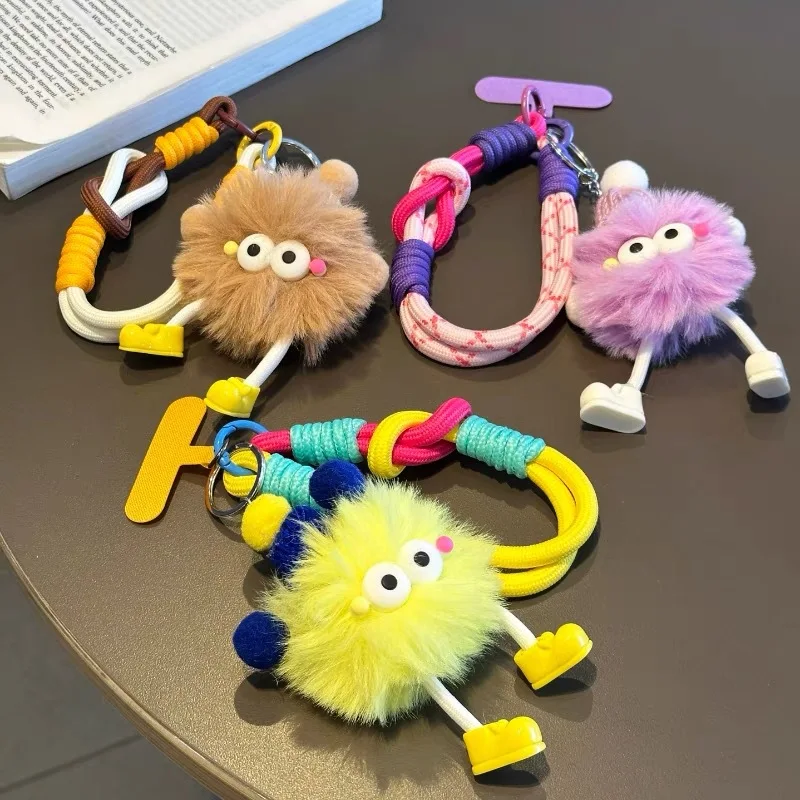 Cordão de Telefone Trançado em Forma de Bola de Carvão Dopamina, Charme de Pelúcia Macia para Telefones e Câmeras CCD, Corrente Universal