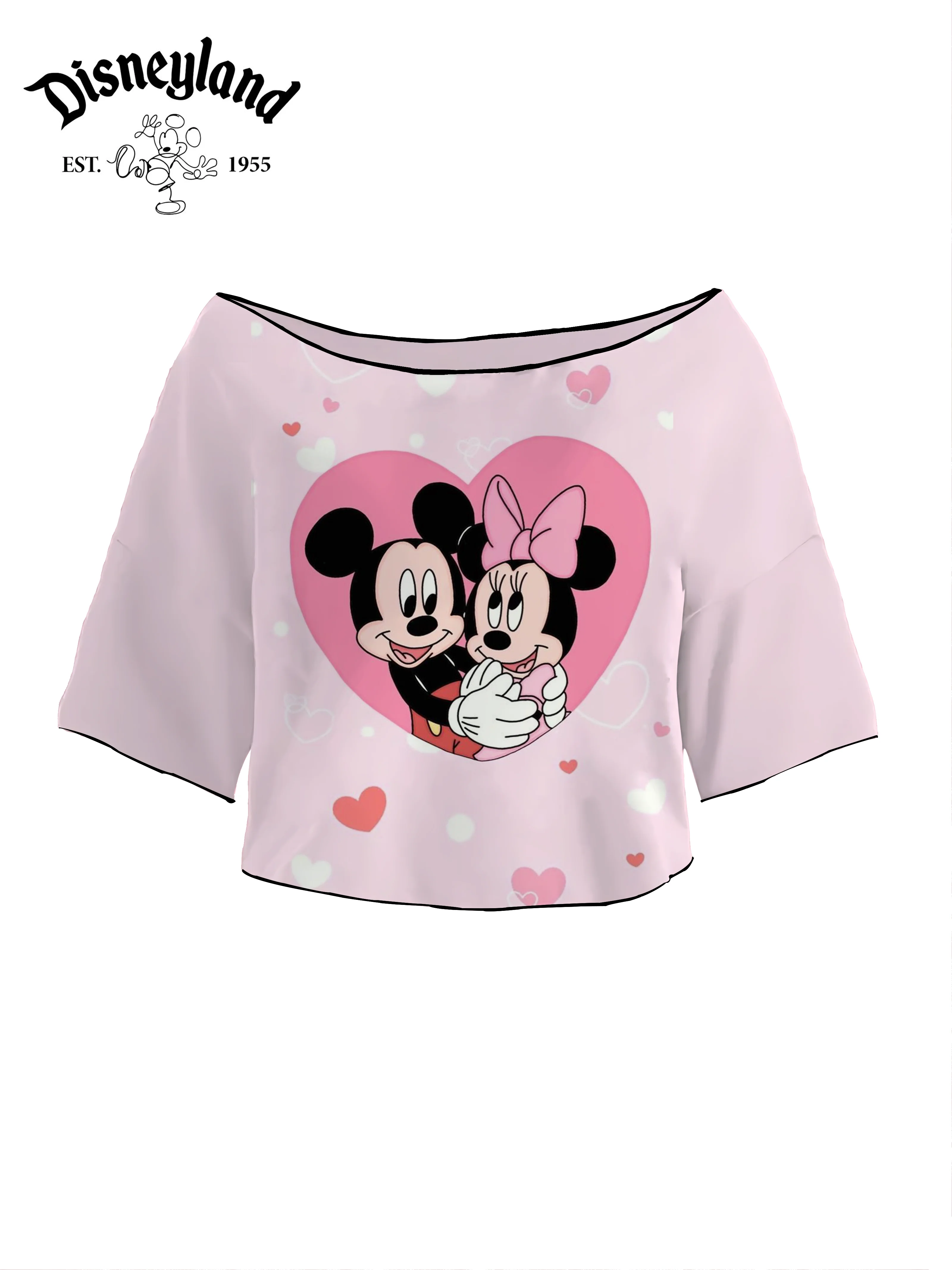 Disney Minnie Mouse Mickey Crop Tops Sexys Y2k Woman Clothing Lettuce Trim Summer Clothes Women 2024 T-shirts Short Sleeve Kpop