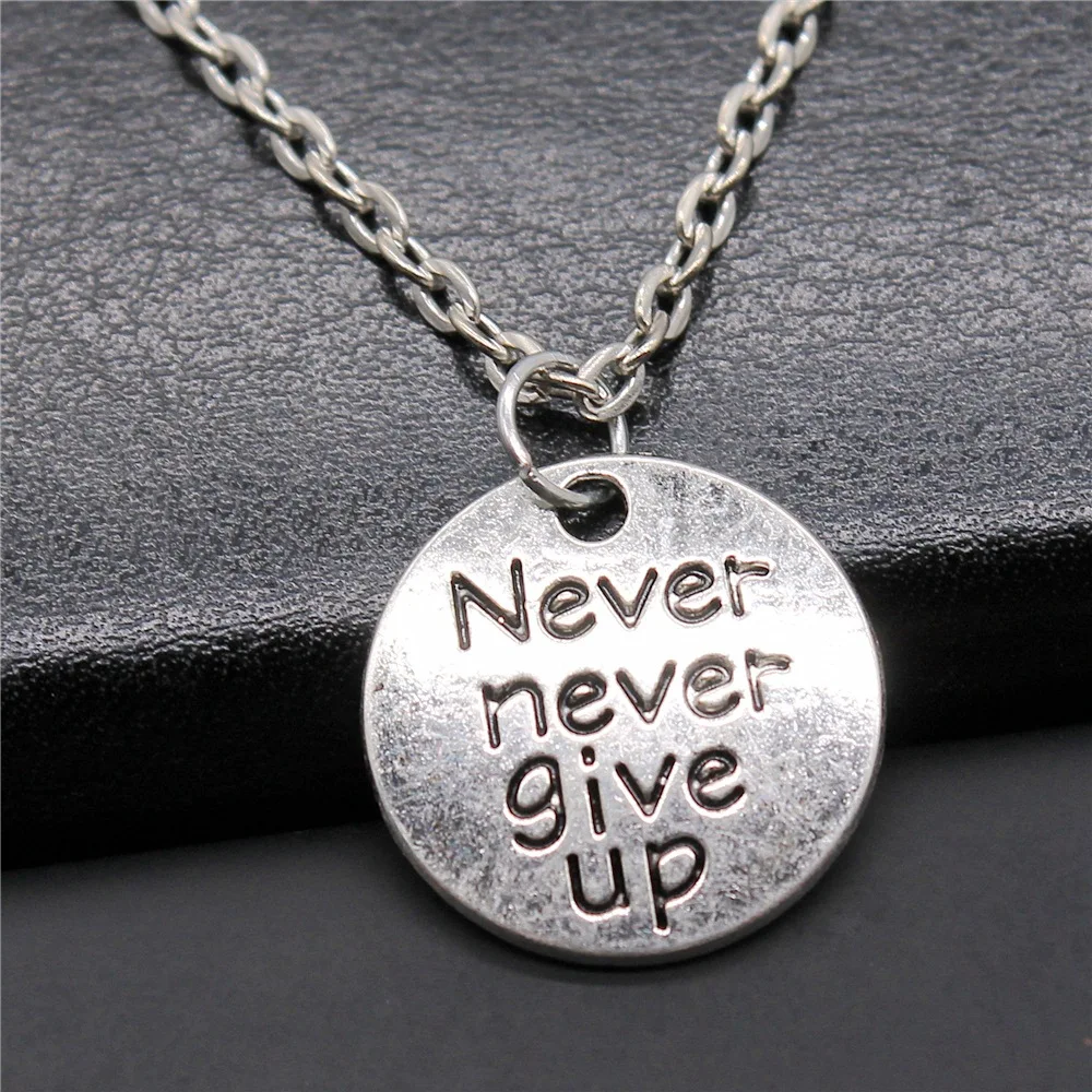  Antique Silver Color 20x20mm Never Never Give Up Pendant Necklace For Women