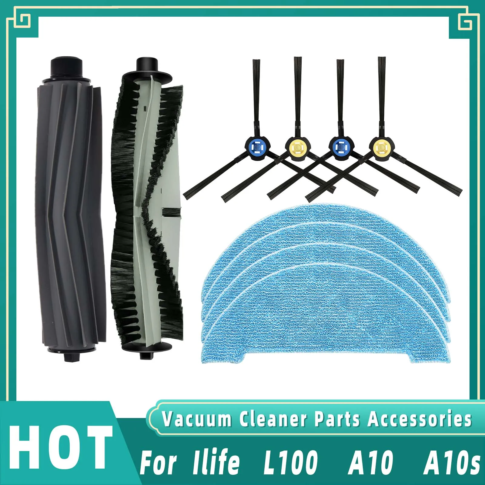 Compatible For iLife L100 / A10 / A10S Roller Main Side Brush Mop Cloths Rag Robotic Vacuum Cleaner Part Repalcement Spare Part