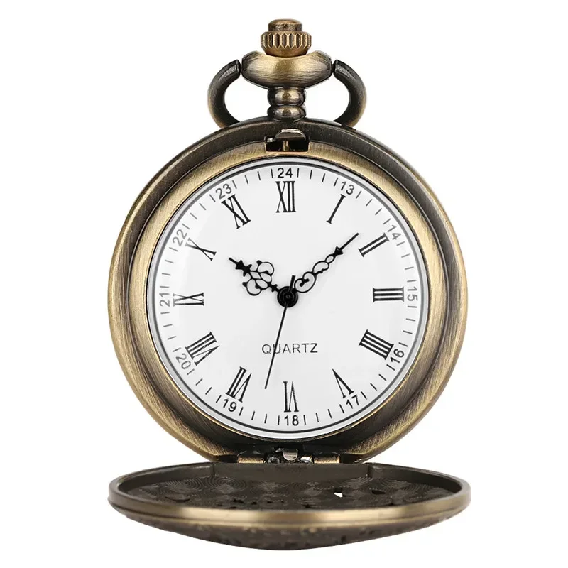 Antique Hollow Out Dragon Cover Roman Number Bronze Quartz Pocket Watch for Men Women Necklace Pendant Chain Gift Reloj