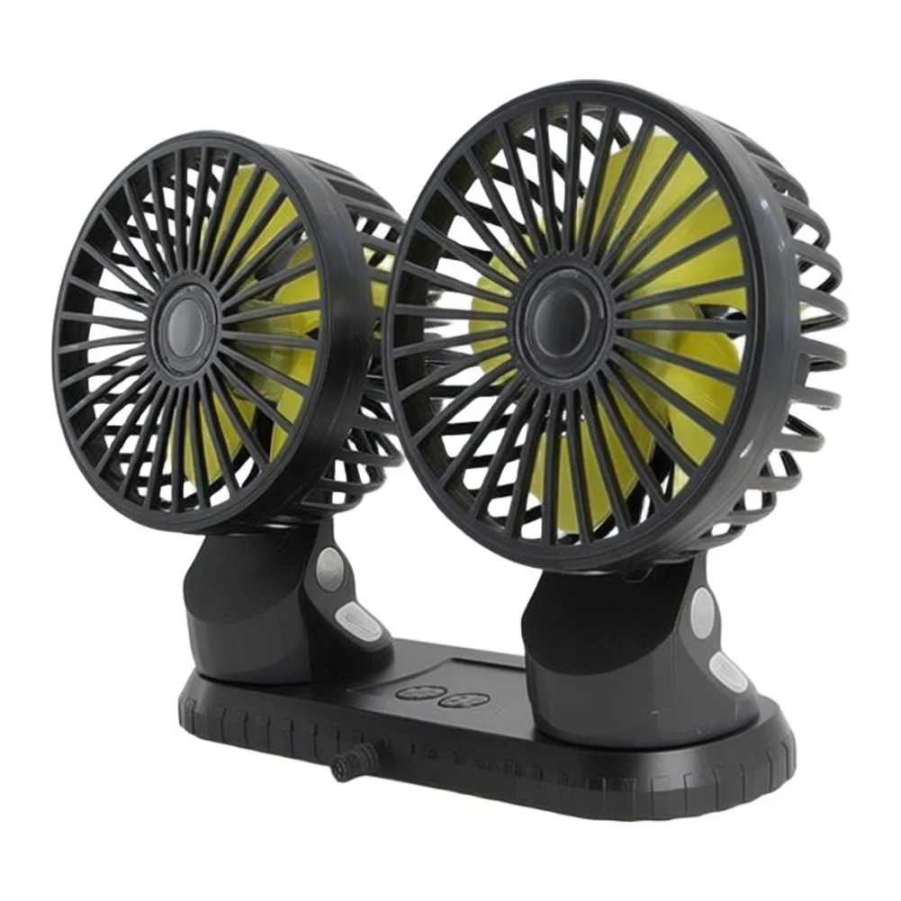 Black New Double Head Car Fan 5V 360 Degree Rotation For Car Dashboard R Fan Dual/Head Cooler Cooling