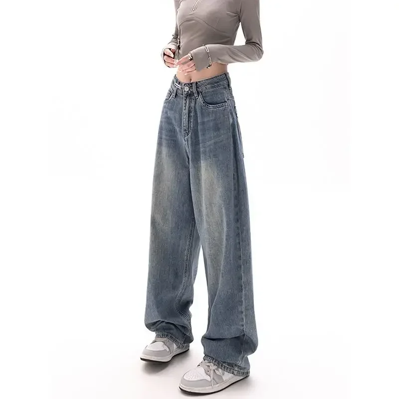 Jeans taille haute à jambes larges pour femmes, pantalons en denim baggy, style streetwear droit, vêtements rétro pour dames, mode coréenne Y2K, surintendant, bleu