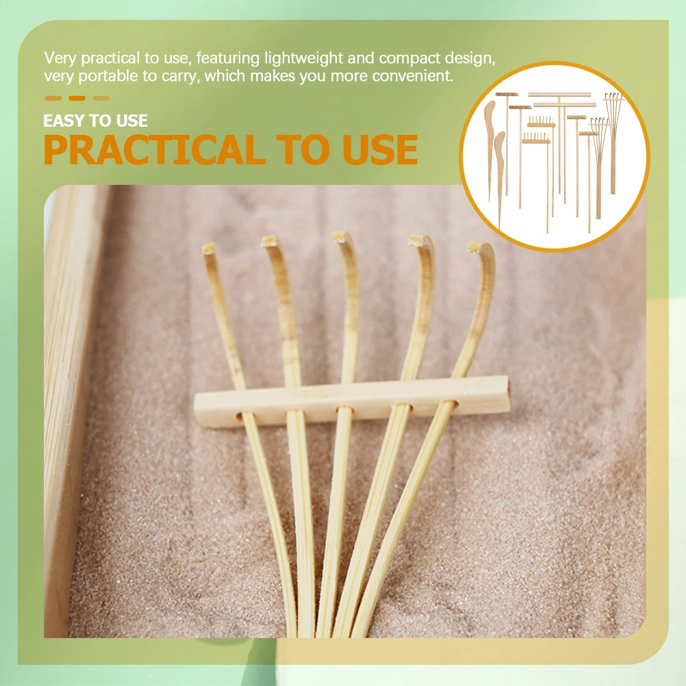 

12pcs Wooden Rake Set Bamboo Mini Garden Tools Sand Table Rakes Decorative Diy Meditation Accessories Sandbox Desktop Miniature