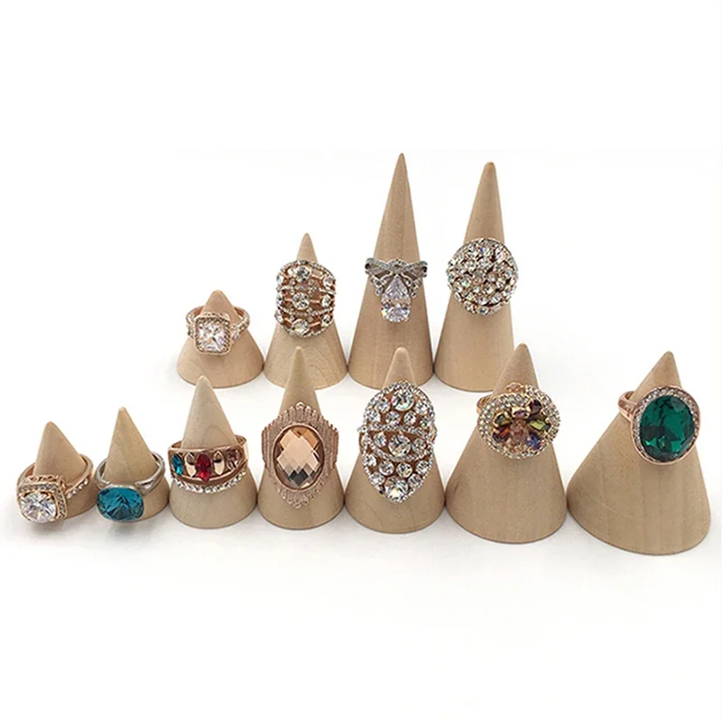

Wooden jewellery display holders cone ring stand for jewelry exhibitor pandora rings holder juwellery organizer case props rack