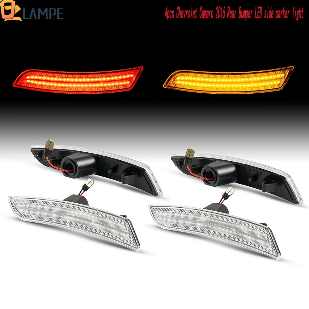 

4 шт. автомобильные аксессуары, передний и задний бампер, светодиодный боковой габаритный фонарь, красный, желтый, лампа для Chevrolet Camaro 2016 2017 2018 2019 2020 2021