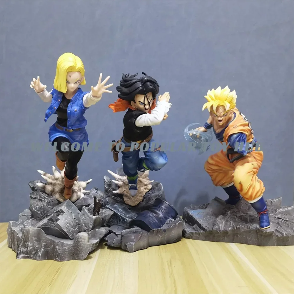 Dragon Ball Z Super Saiyan Android 17 Lapis Android 18 Lazuli Son Gohan Anime Figures PVC Action Figure Battle Custom Model Toy