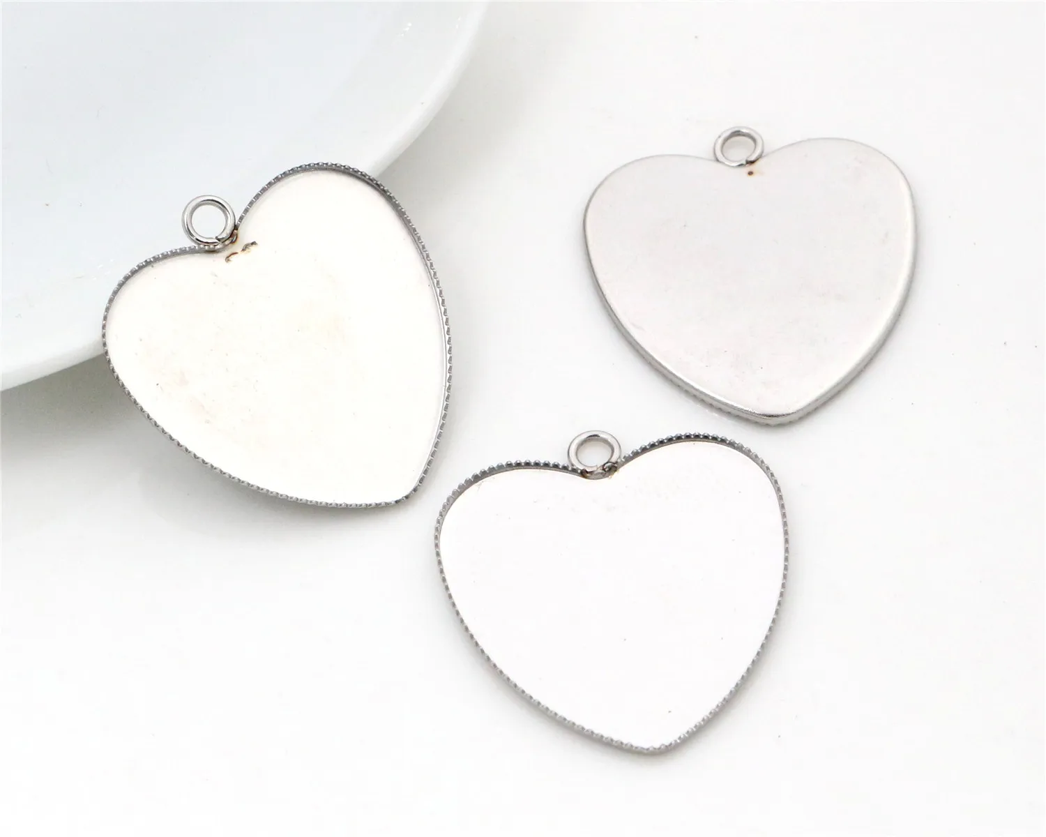 Never Fade 10pcs Fit 25mm Heart Stainless Steel Sawtooth Cameo Settings Cabochon Base Brass Copper Blank Tray Pendant -T7-40