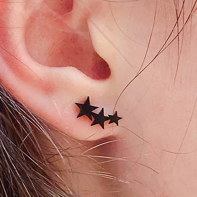 Simple Star Moon Geometric Black Stud Earrings For Women Tragus Piercing Stainless Girl Gifts Earring Jewelry Pendientes Mujer