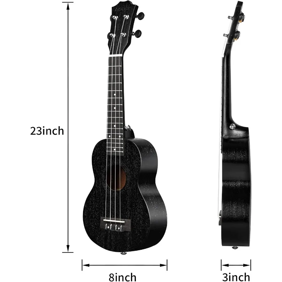 القيثارة السوداء للحفلات الموسيقية للمبتدئين 23 بوصة Uke مع حزام حقيبة الحفلة سلسلة نايلون 4 اختيارات مثالية لعشاق الموسيقى والعطلات