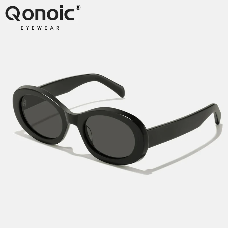 

Qonoic Oval Sunglasses For Women Acetate Frame TAC Lens Luxury Brand Designer Shades Fashion Vintage UV400 AB09045