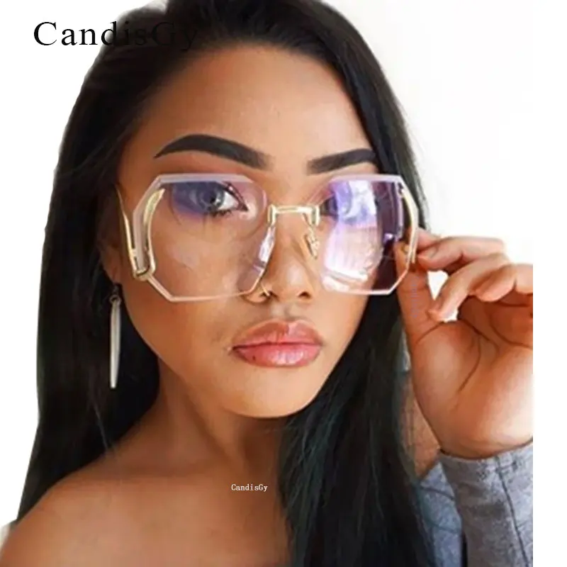 Gradient Colorful Oversized Sunglasses Women Rimlesss Transparent Brand Designer Lady Female Clear  Sun Glasses de sol