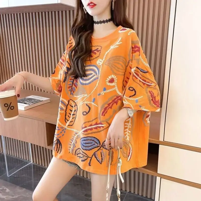 Women Summer Fashion Loose All-match Printing Cotton O-neck Short Sleeve T-Shirt Women Clothes Casual Appear Thin Trend Top Tee