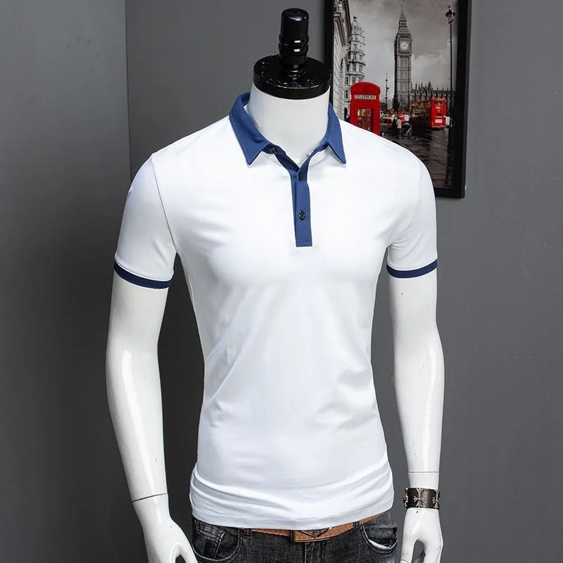 Summer Men's Clothing Youth Colorblock Modal POLO Shirt Pullover Lapel Slim Fit Business Top Men's Clothing y2k Man Clothes Men