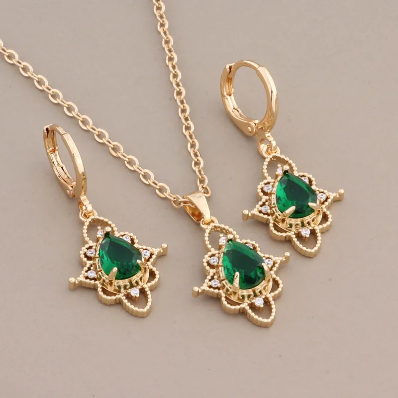 New Vintage Jewelry Set Natural Zircon Women Unique Drop & Dangle Earrings Set Gold Color Earrings High Quality Daily Jewelry