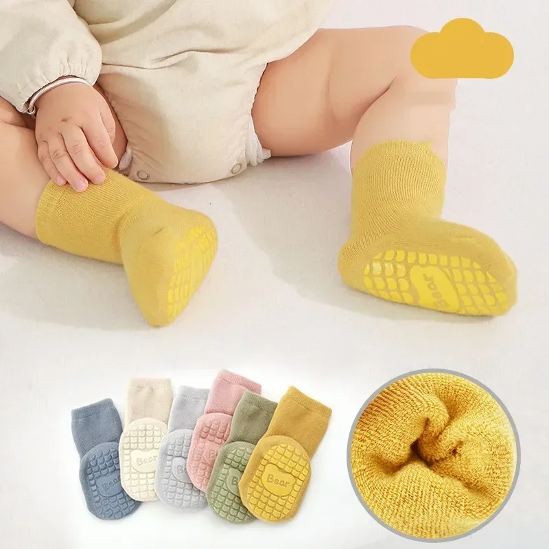 

Warm Infant Baby Sock Simplicity Solid Color Calf Sock for Toddler Boy Girl Autumn Winter Terry Thicken Non-slip Floor Sock