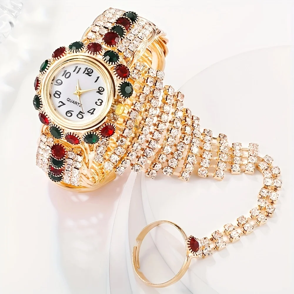 1pc ladies' French elegant double row elastic imitation pearl quartz watch, suitable for daily wear and holiday gifts