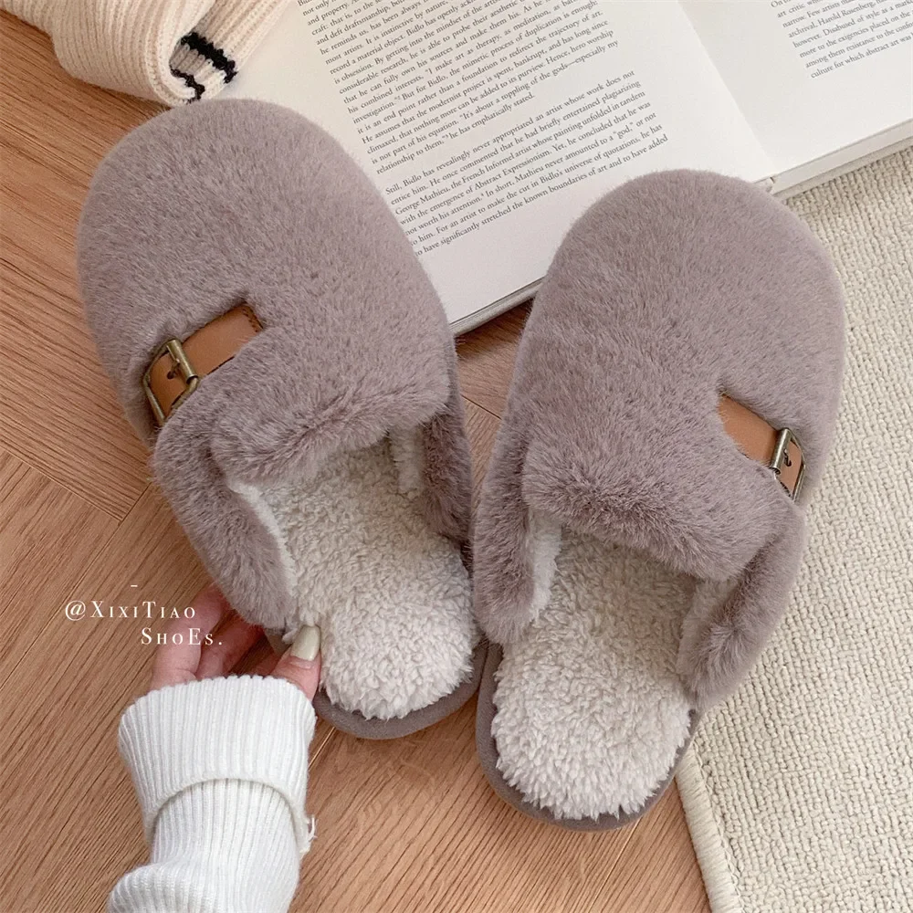 Stylish Simple Casual Flat-bottomed Bag Head Fluffy Shoes Student Version Indoor Home Fleece Thermal Cotton Slippers Women