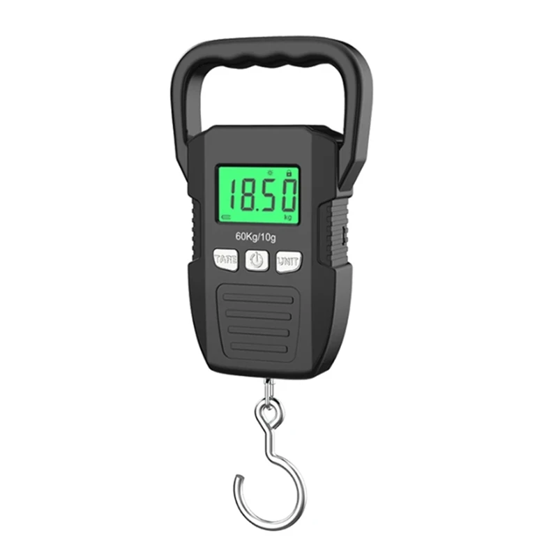 

Black 60Kg/10G LCD Digital Hanging Scale USB Recharged Crane Hook Scales Courier Luggage Home Weighing Balance Tools