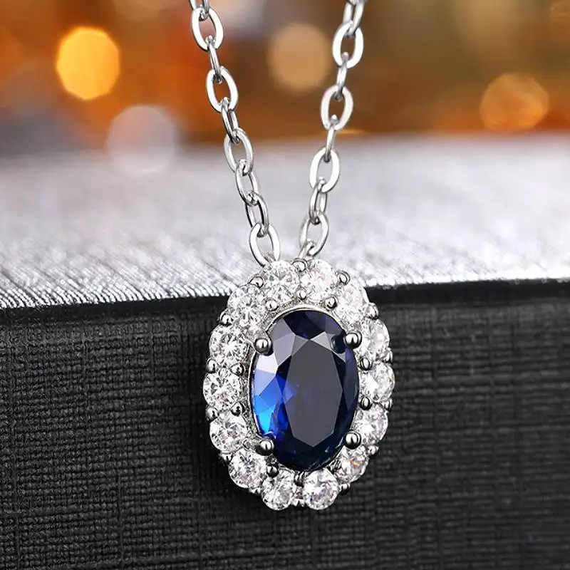 Huitan Ästhetische Damen-Anhänger-Halskette, Party, Verlobung, Hochzeit, bezaubernder Schmuck, Accessoires, eingelegter blauer glänzender Zirkonia