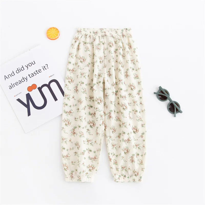 Summer Children\'s Boy Girl Pants Cotton Loose Print Trousers Casual Breathable Thin Kids Baby Elastics Waist Pant For Boys Girls