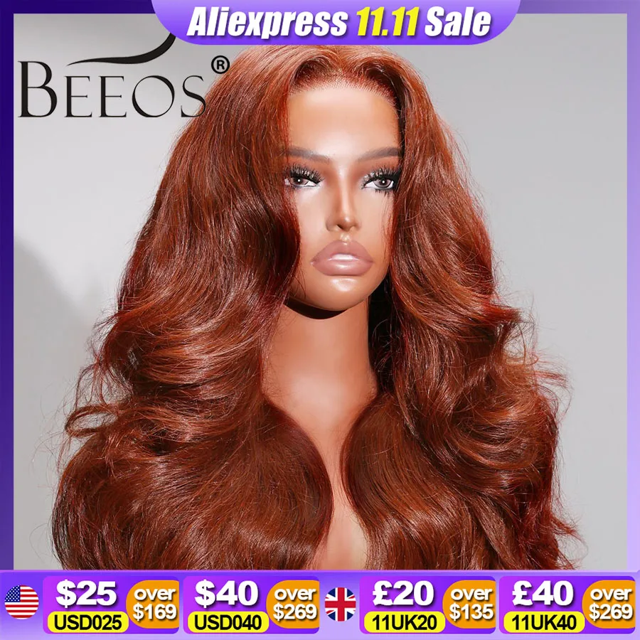 BEEOS #33 Reddish Brown 13x6 Lace Front Human Hair Wig 250% Raw Brazilian Wigs On Sale Body Wave Human Hair Wigs Pre Plucked