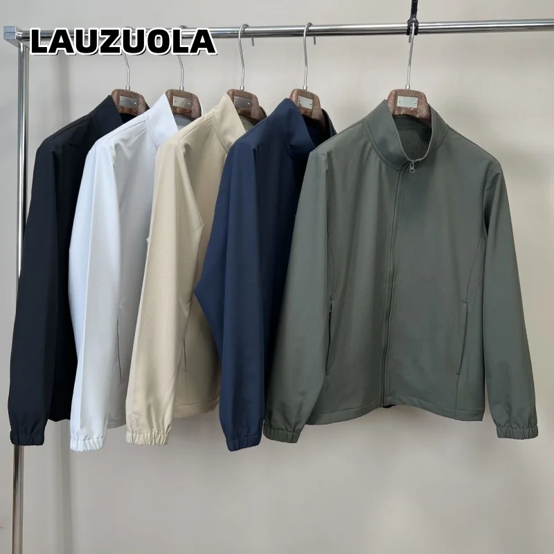 Jaqueta corta-vento masculina leve com gola alta e zíper, respirável, casual, para esportes ao ar livre, corrida, viagens, casaco fino.