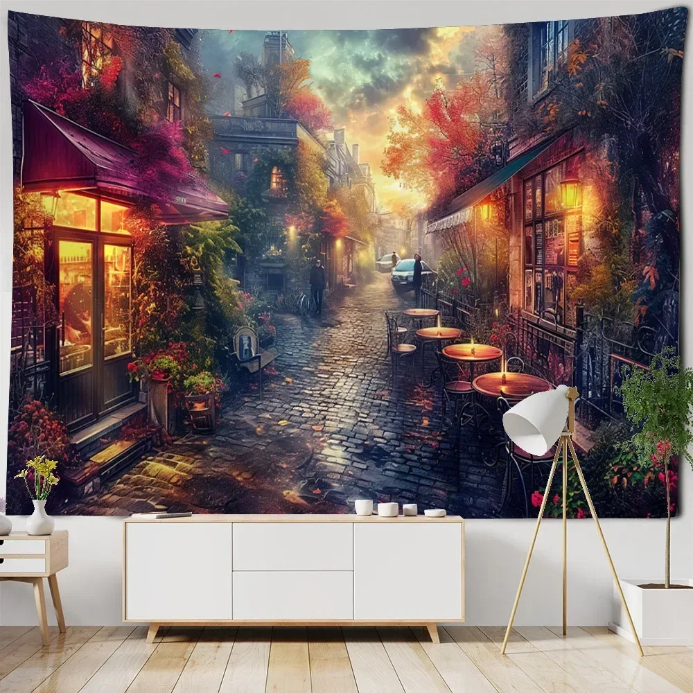 

Beautiful Street Mountain Landscape tapestry wall hanging beach mat picnic bed sheet home living room bedroom wall decoration