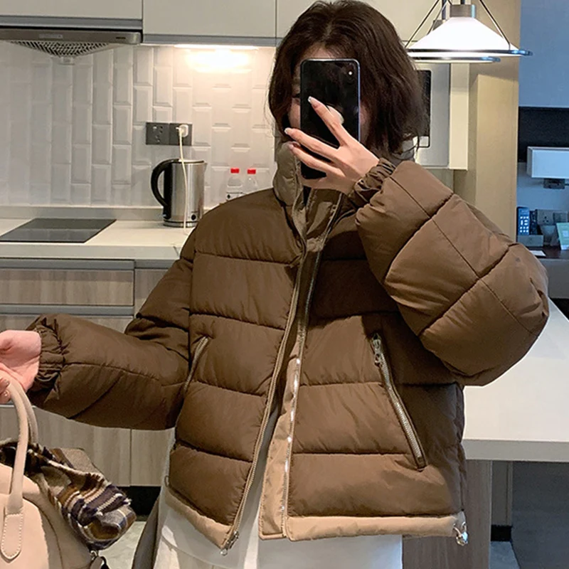 เสื้อแจ็คเก็ตคอตั้งผ้าฝ้ายผู้หญิง แฟชั่นเกาหลี แจ็คเก็ตพาร์กาสั้นหลากสี เสื้อแจ็คเก็ตบุผ้าฝ้ายอุ่นๆ สำหรับผู้หญิง