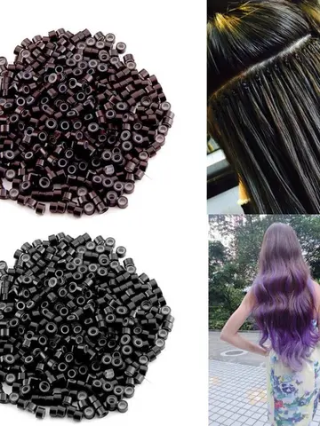 1000Pcs Hair Extentions Micro Rings Links Beads 5mm Silicone Lined Beads for Human Hair Extensions Tool-Multi-colored