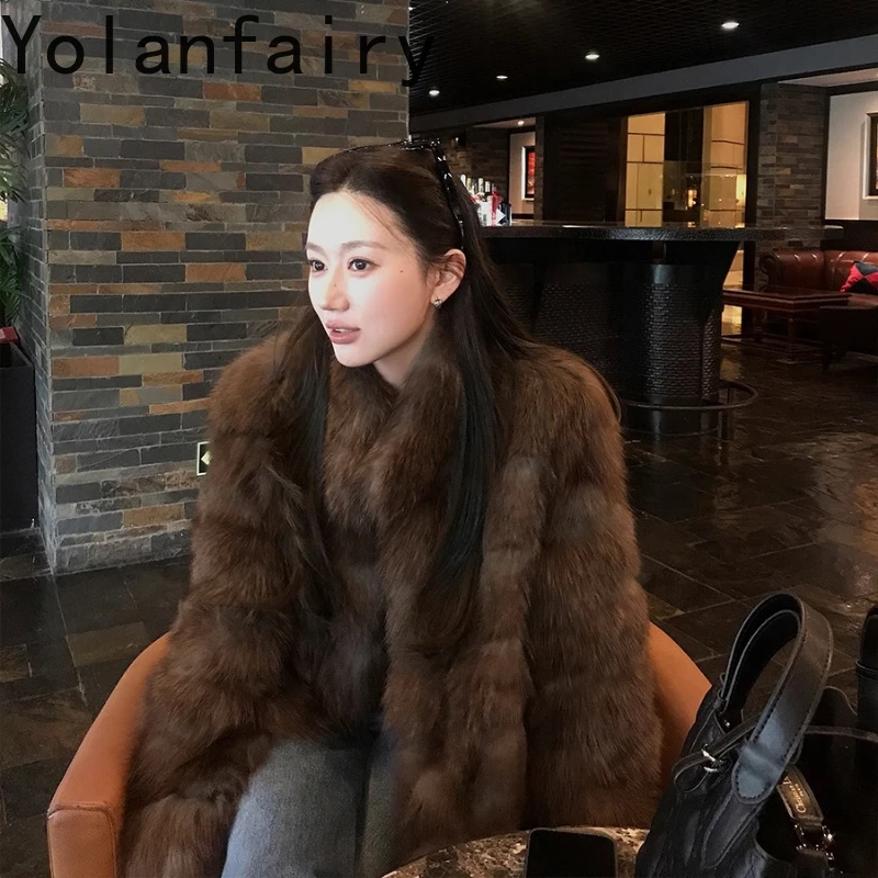 

YOLANFAIRY Женский короткий воротник из лисьего меха для женщин в верхней одежде в стиле ретро с градиентом цвета для поездок на работу Fourrures femmes 2025
