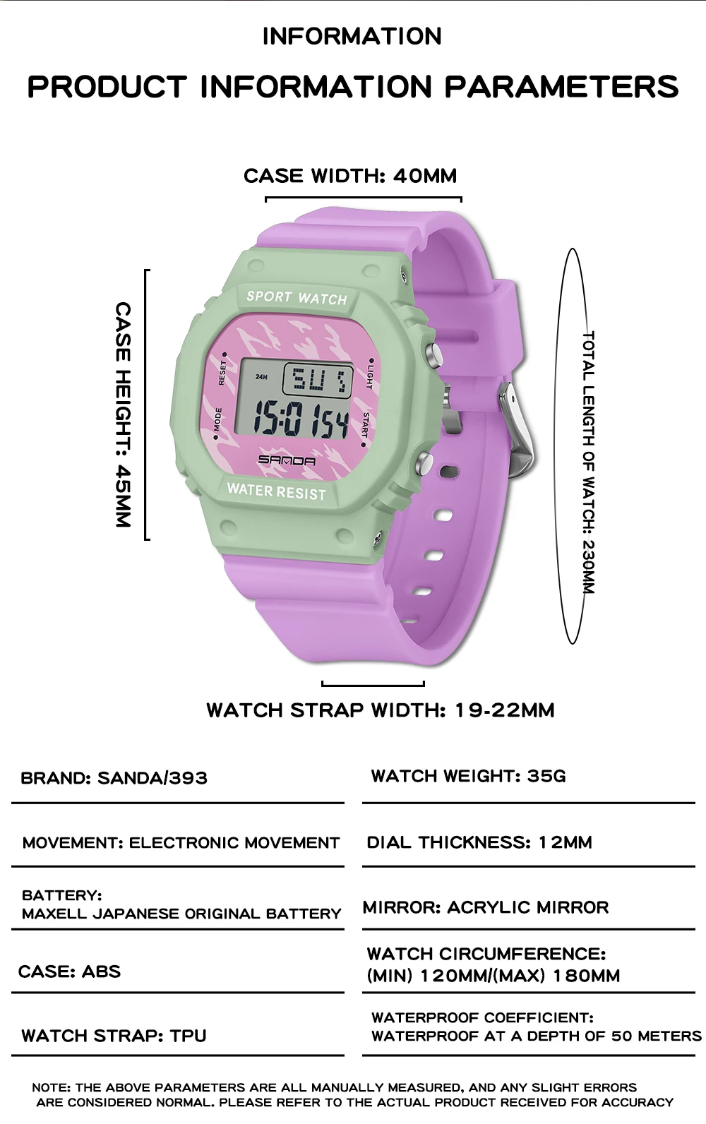 SANDA Jungen Mädchen LED Digitaluhr Kinder Sportuhr für wasserdichte elektronische Uhr Kinder im Freien Casual Geschenkuhr – Detail 7