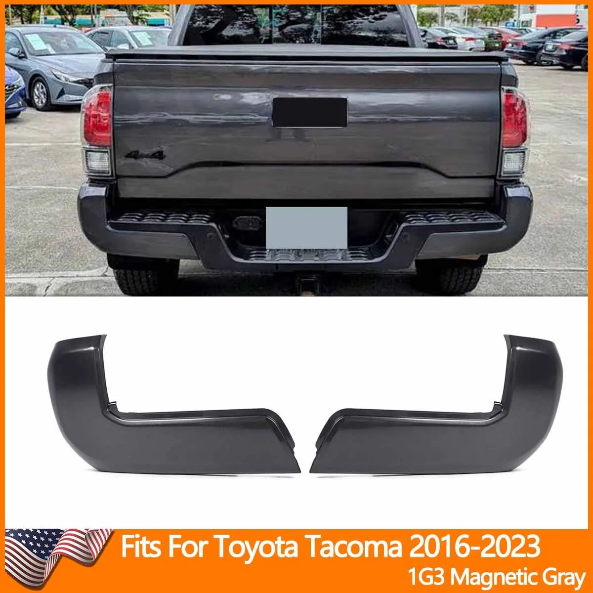 

Rear Bumper End Caps For Toyota Tacoma 2016 2017 2018 2019 2020 2021 2022 2023 1G3 Magnetic Gray without Sensor Hole Bumpers