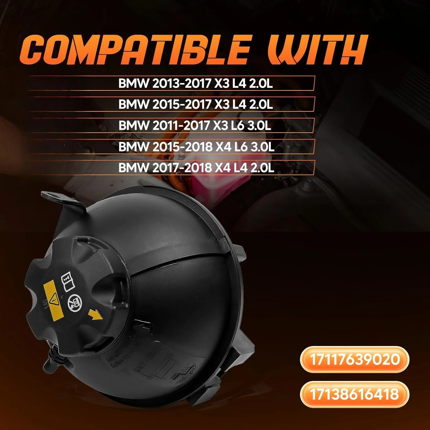 Tanque De Depósito De Refrigerante Con Tapa Compatible Con Bmw 2013-2017 X3 F25 L4 L6, 2015-2018 X4 F26 L4 L6 17138616418/17117639020 — -49%, 55.32€ Coupon, from 55.39€ – 49% descuento – €55.39